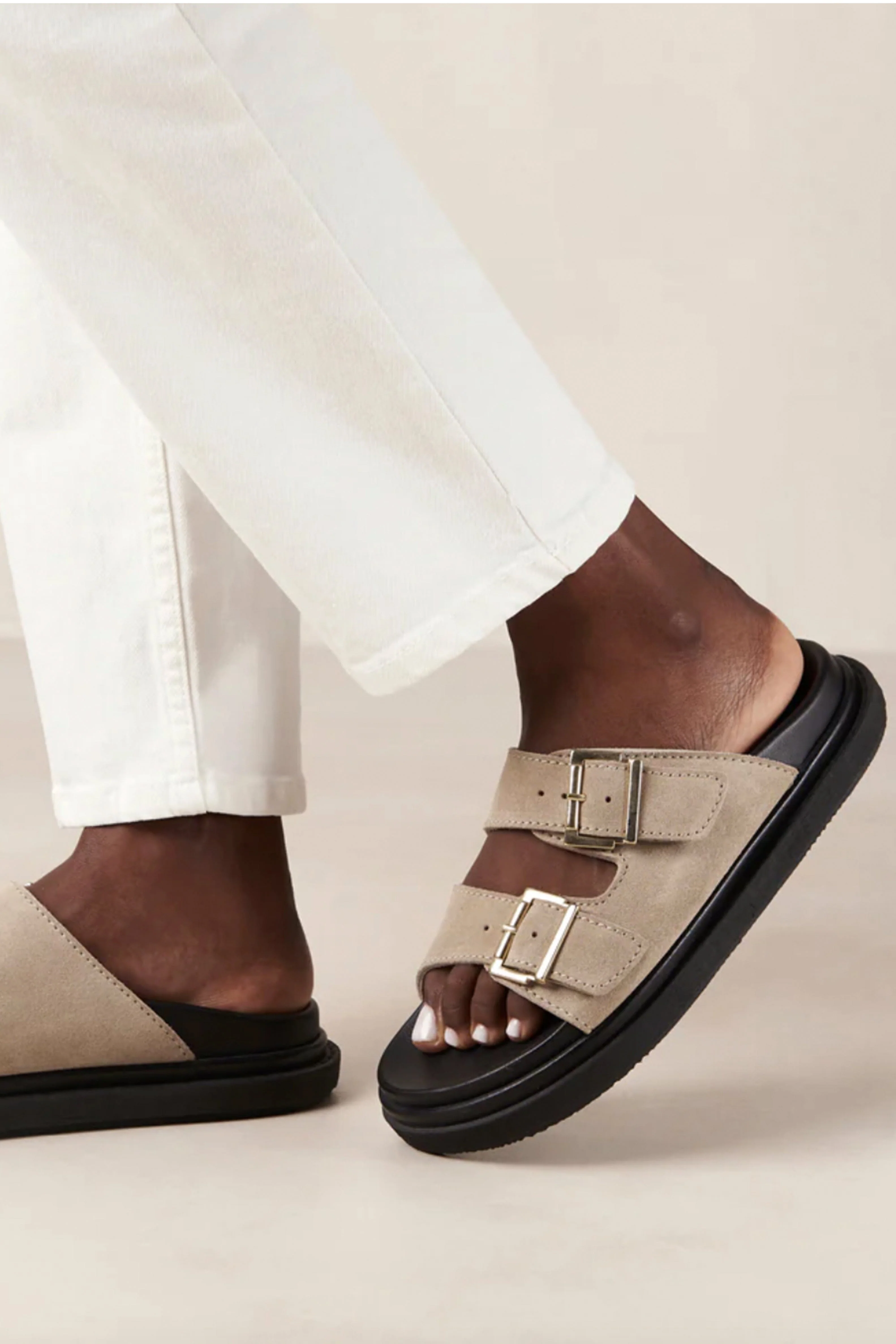 ALOHAS | Buckle Embellished Suede Sandal - Taupe - Image 4