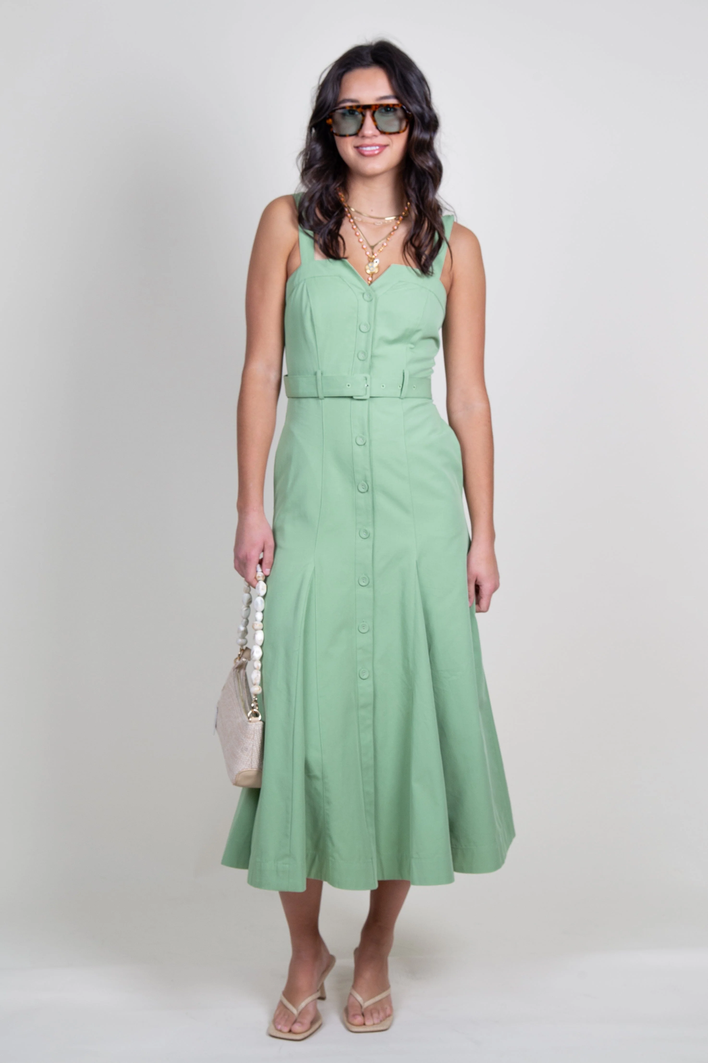 ASTR | McKinley Button-Front Midi Dress - Avocado