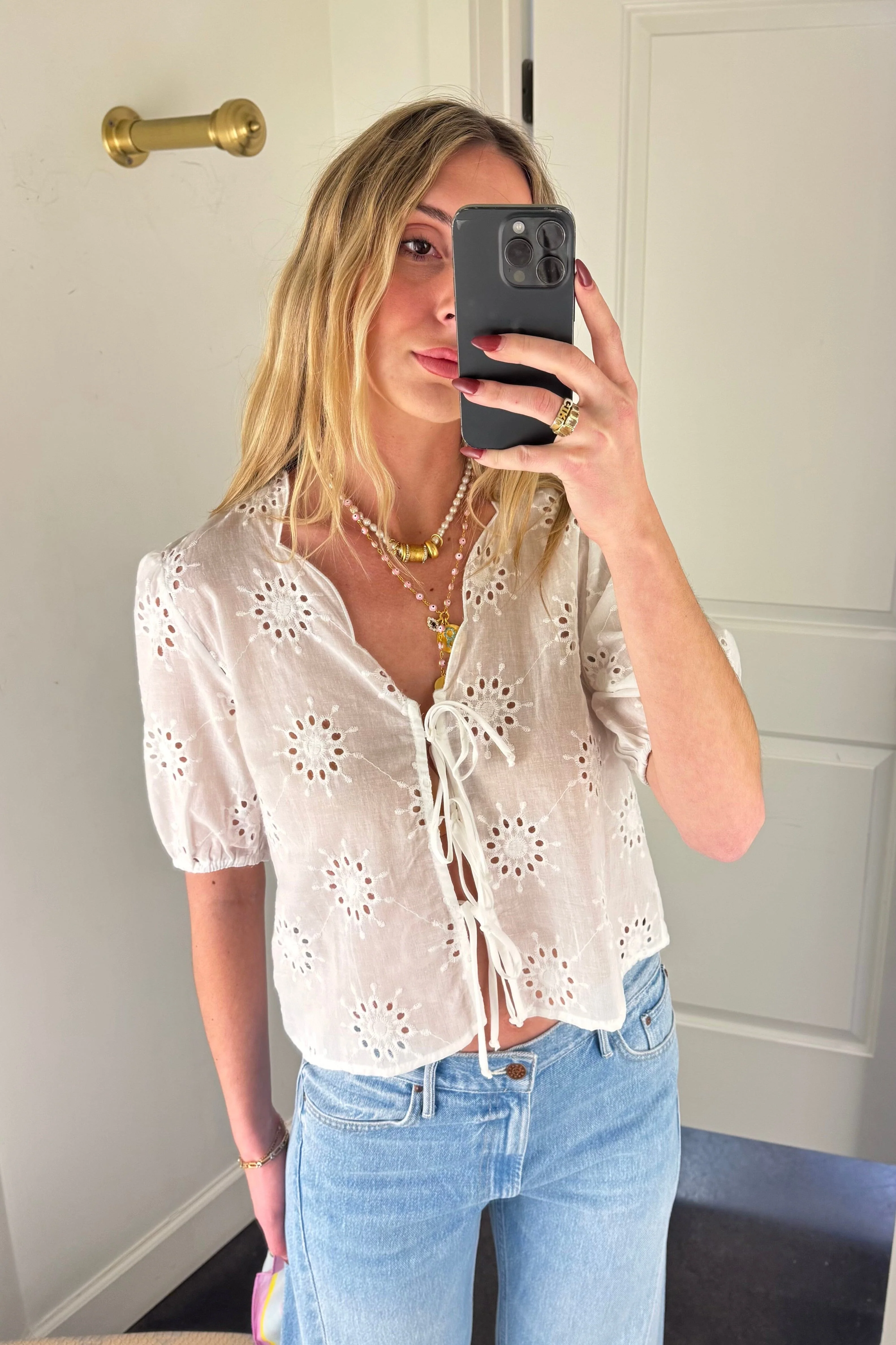 BY TOGETHER | Alexis Eyelet Tie Front Top - White - Image 3