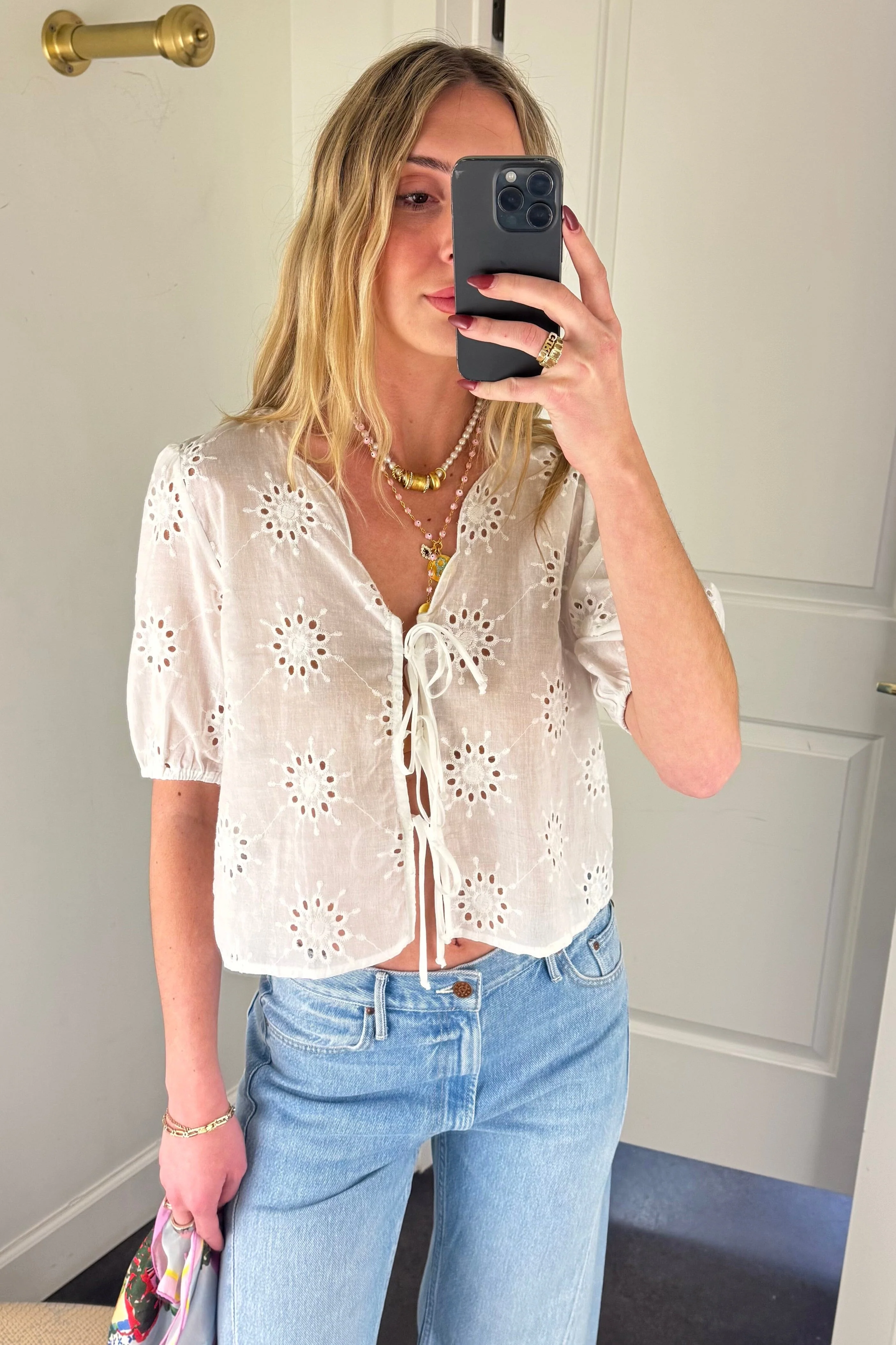 BY TOGETHER | Alexis Eyelet Tie Front Top - White - Image 4