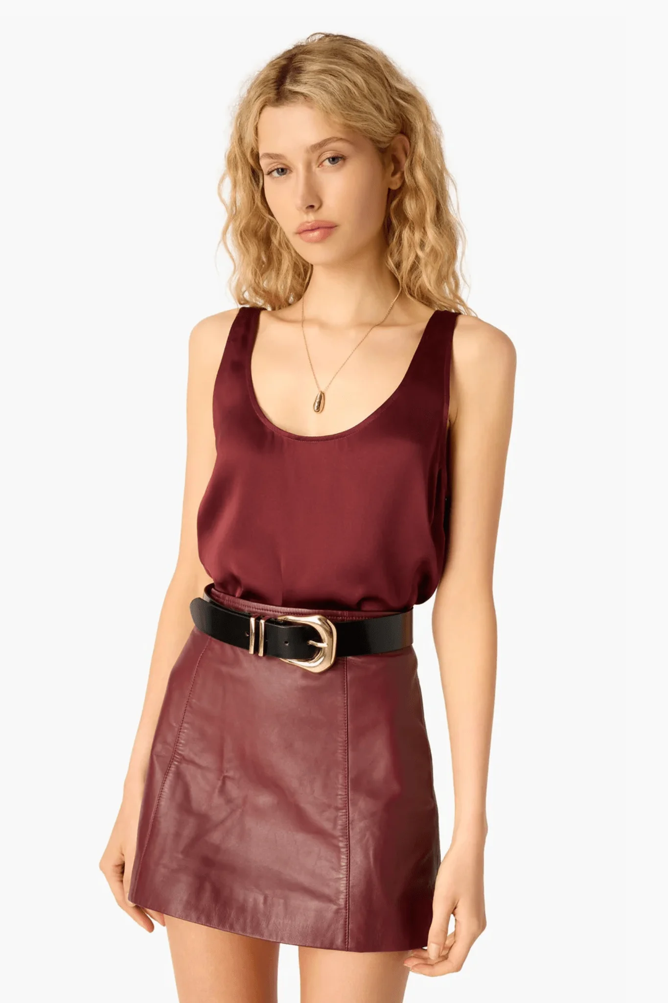 CAMI NYC | Cillian Genuine Leather Mini Skirt - Syrah - Image 3