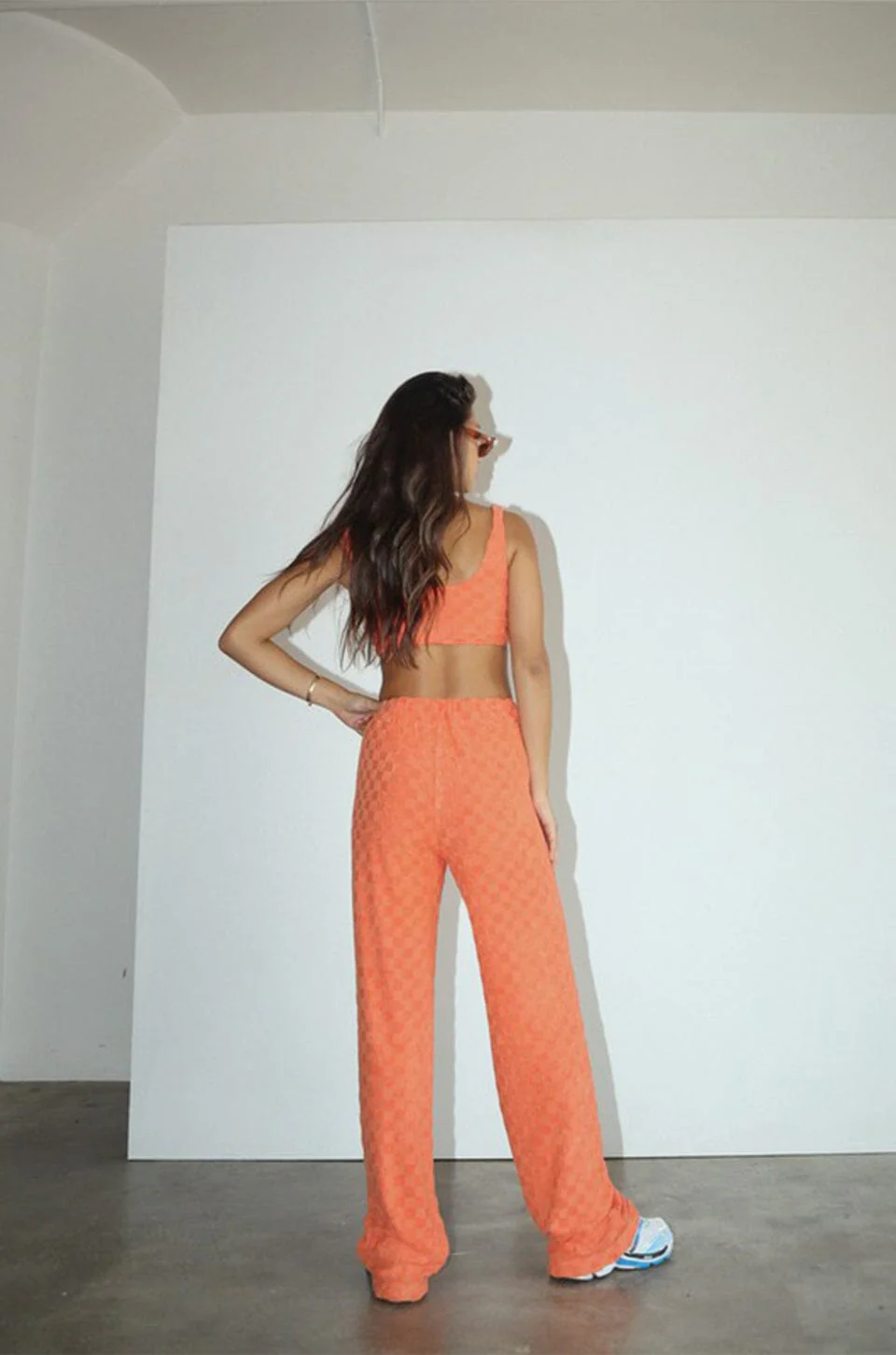 Checkered Terry Knit Crop Tank - Tangerine - Image 4