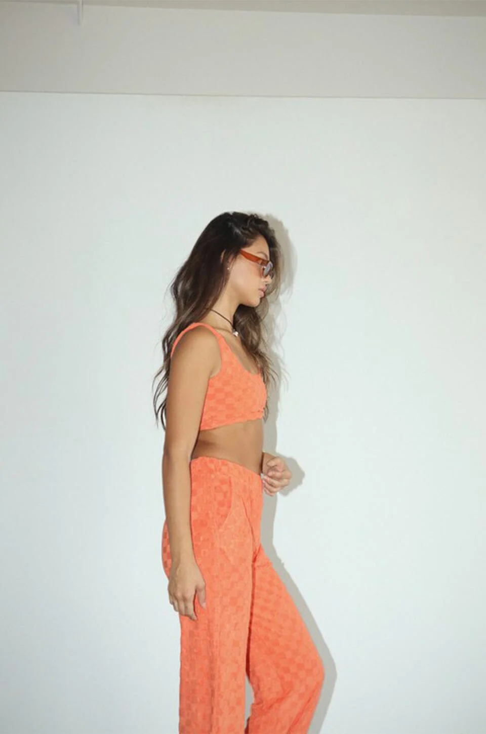 Checkered Terry Knit Crop Tank - Tangerine - Image 5