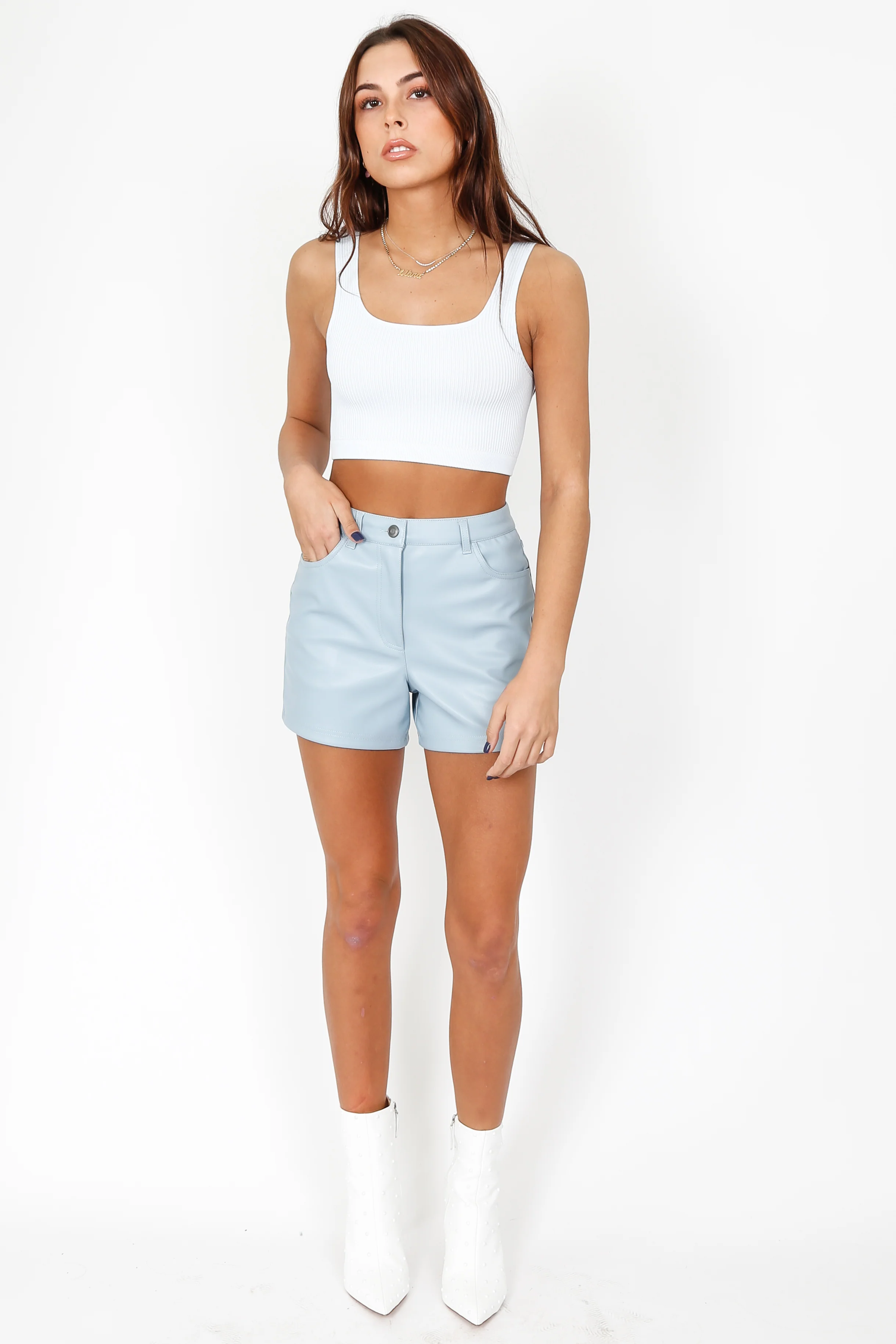 Cropped Rib Tank - Sky Blue - Image 3