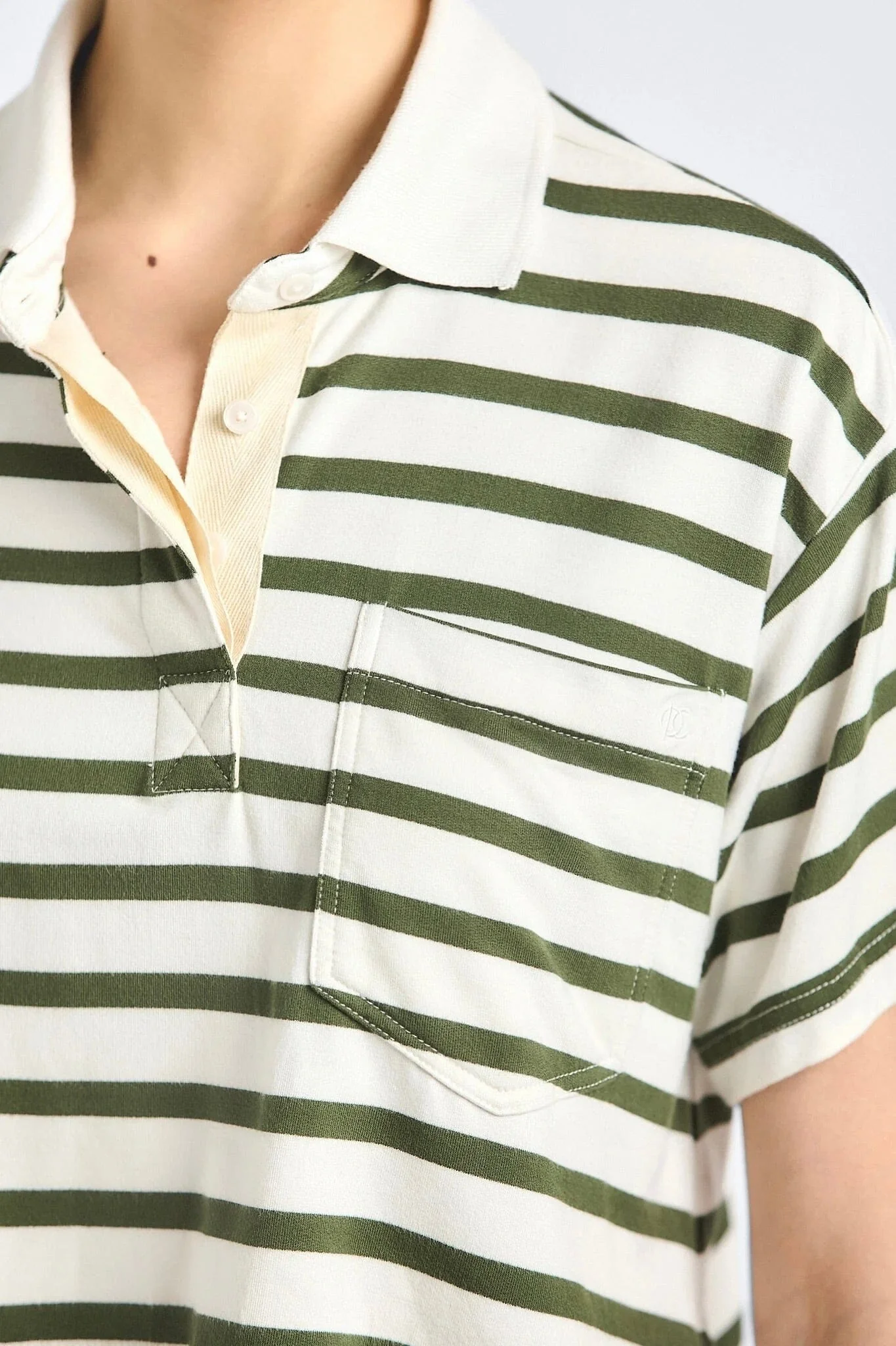 DEREK LAM | Indira Striped Cropped Rugby Top - White Fatigue Stripe - Image 3