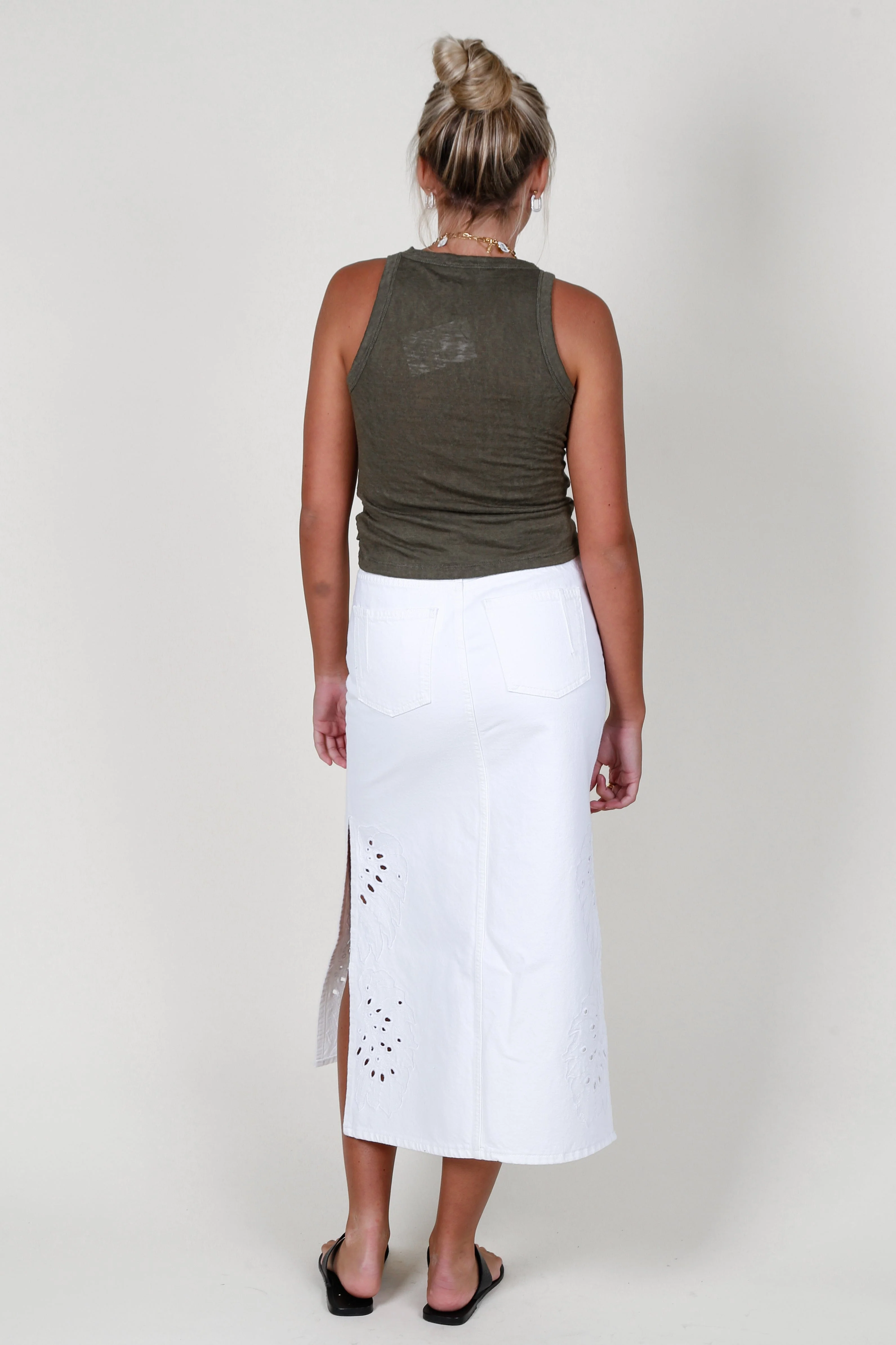 DEREK LAM | Violet Midi Skirt - White Eyelet - Image 4