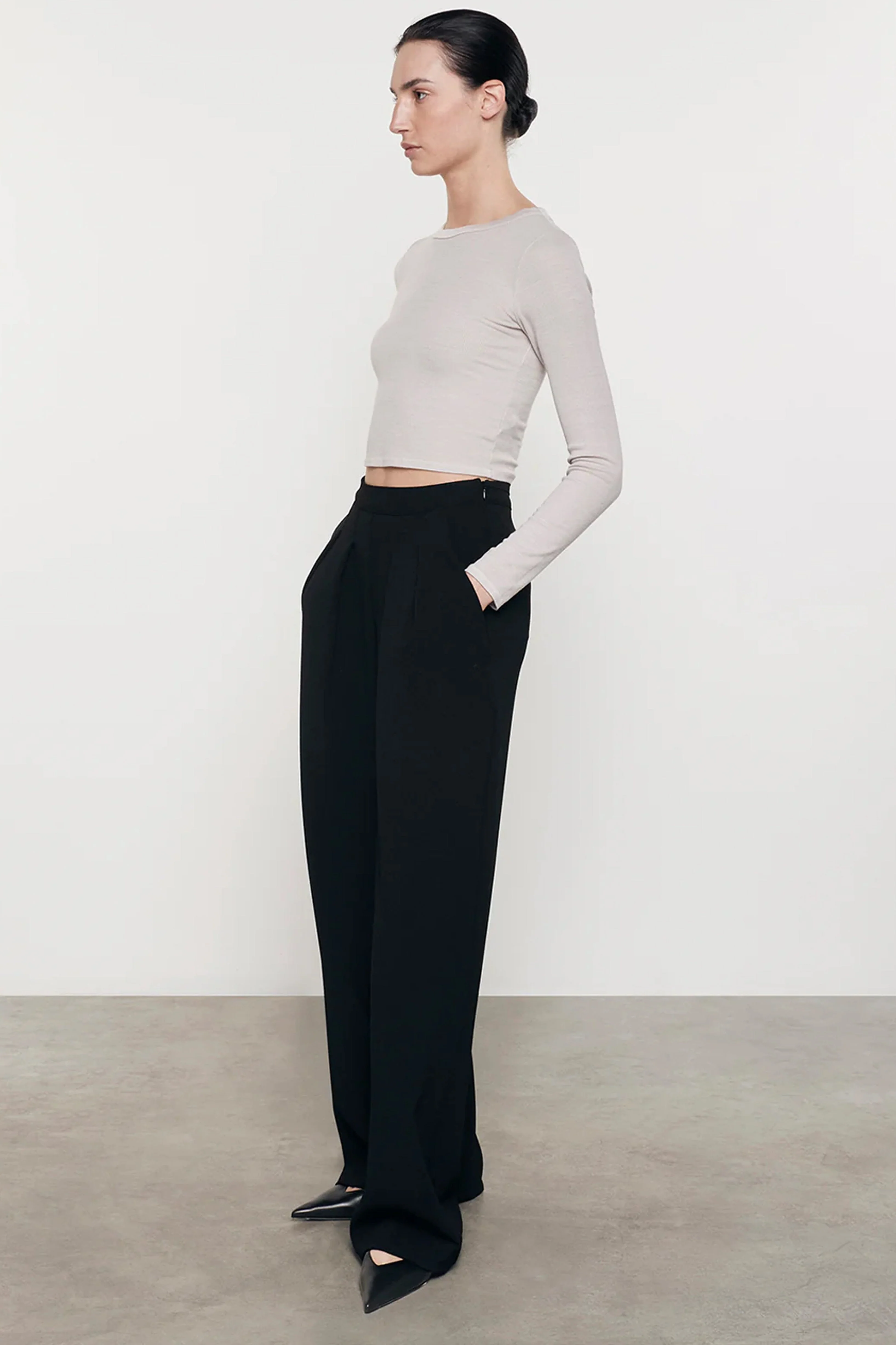 ENZA COSTA | Silk Knit Long Sleeve Tuck Top - Chalk - Image 3
