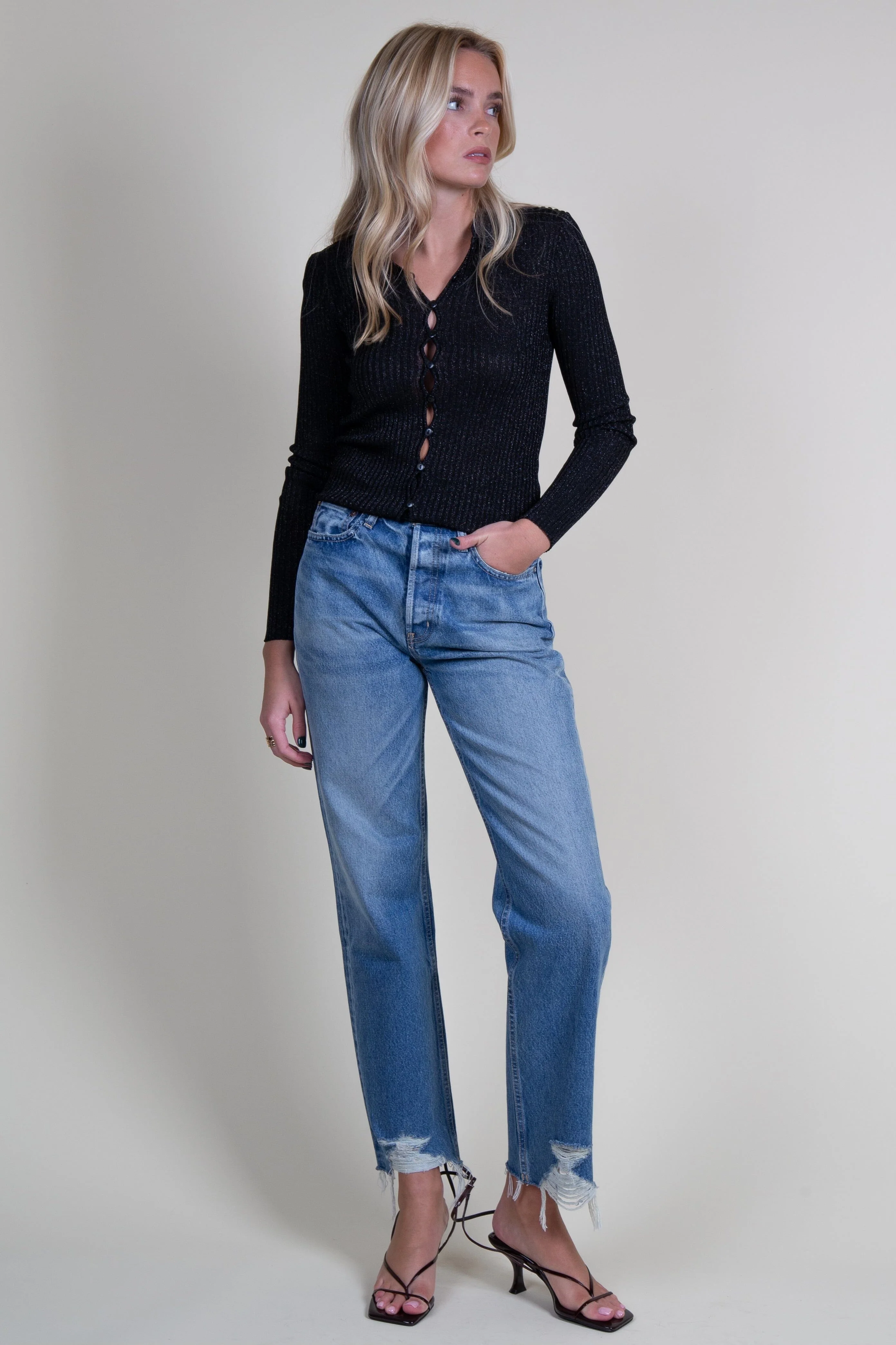 GENERATION LOVE | Jillian Rib Cardigan - Metallic Black - Image 3