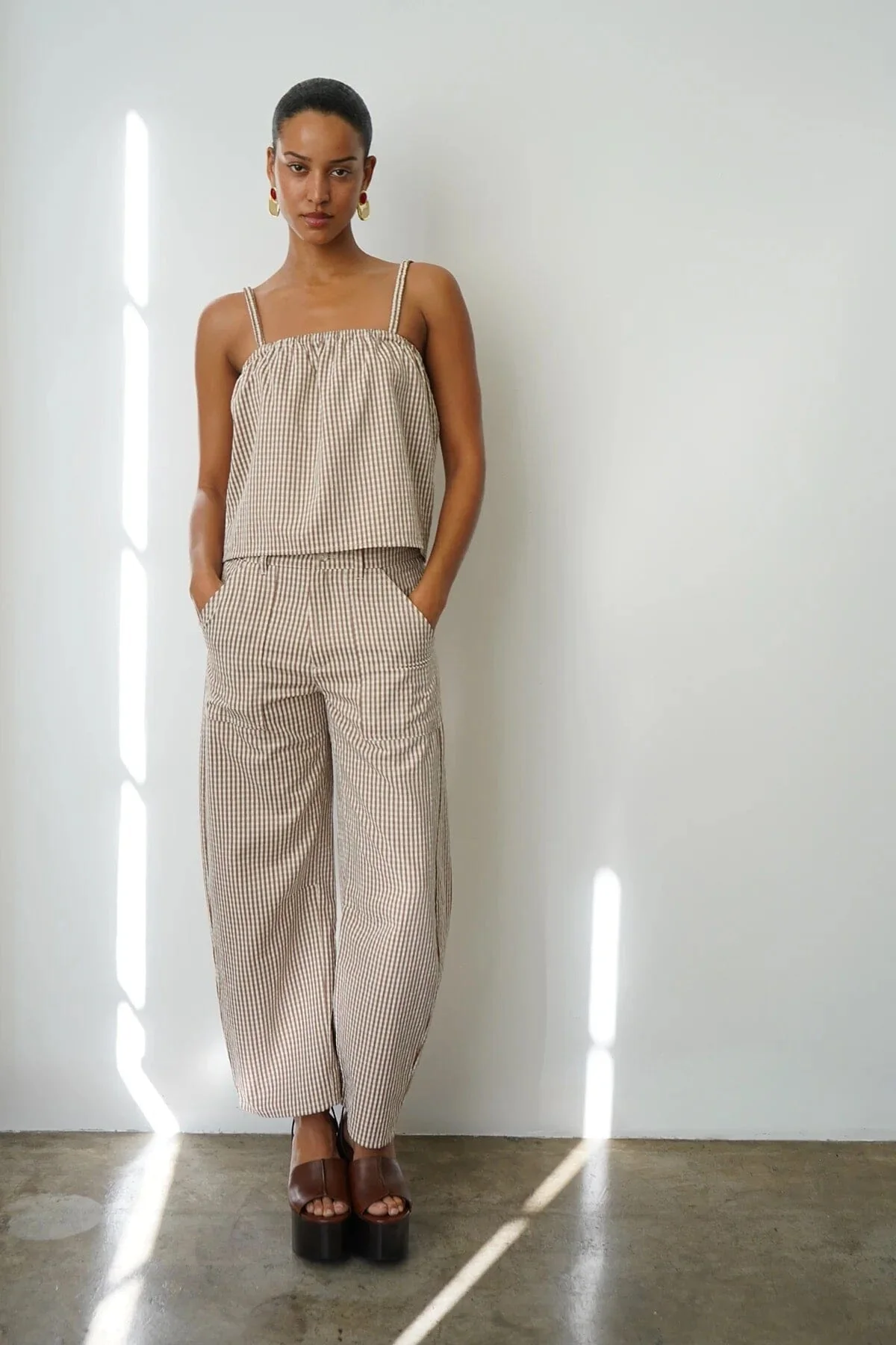 LNA | Cross Creek Check Pant - Brown Check - Image 3
