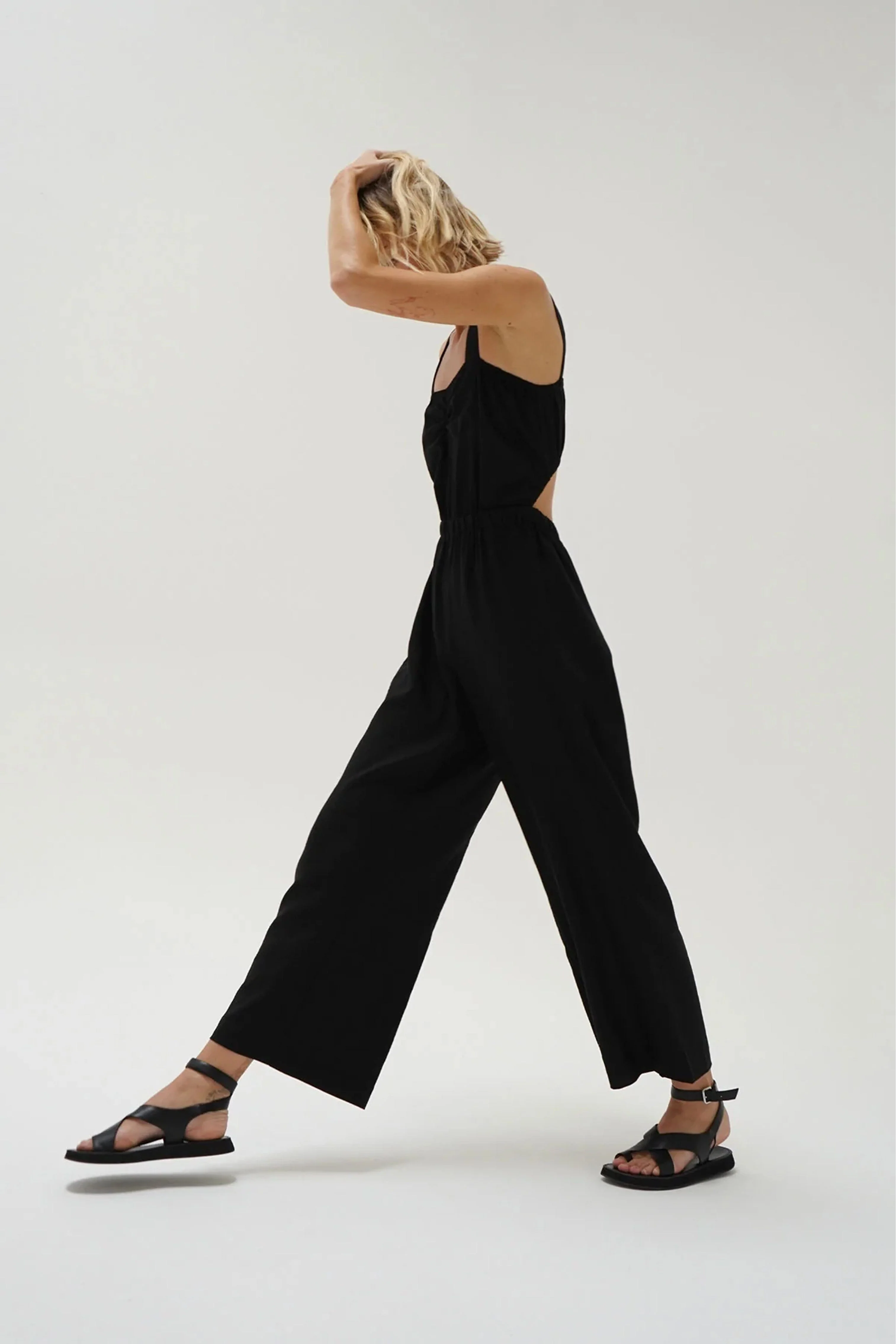 LNA | La Rosa Linen Jumpsuit - Black - Image 3