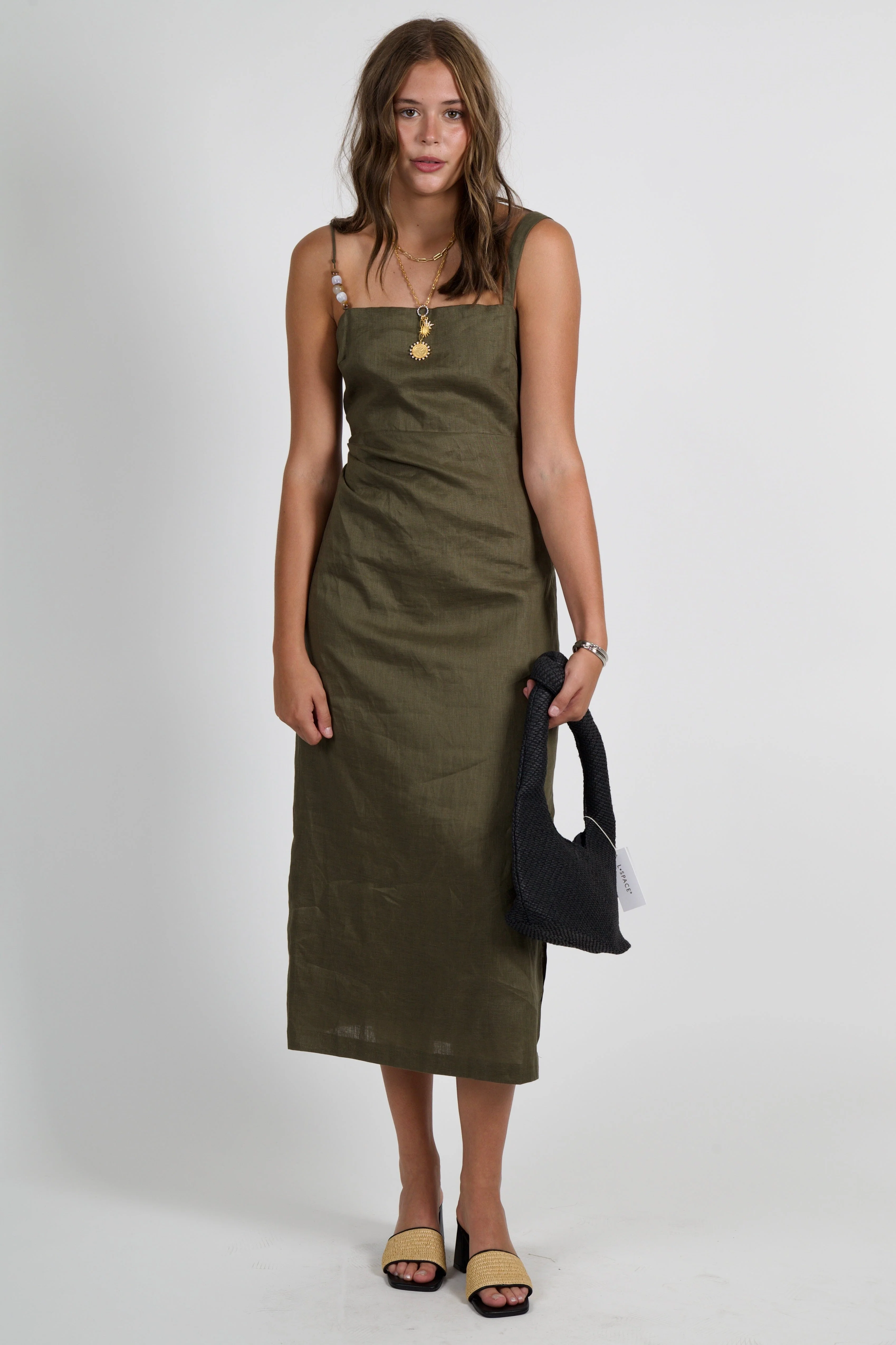 LUCY PARIS | Fallon Bead Detail Dress - Olive - Image 2