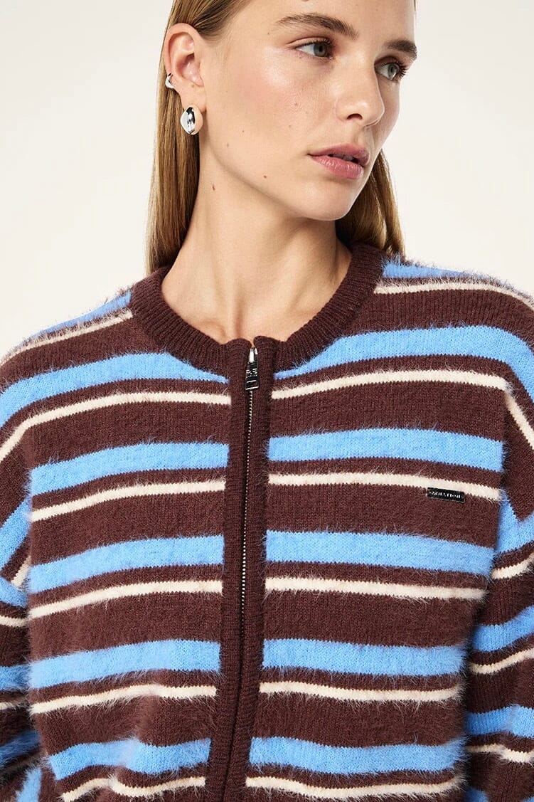 P.E. NATION | Sable Stripe Knit Bomber - Coffee Stripe - Image 2