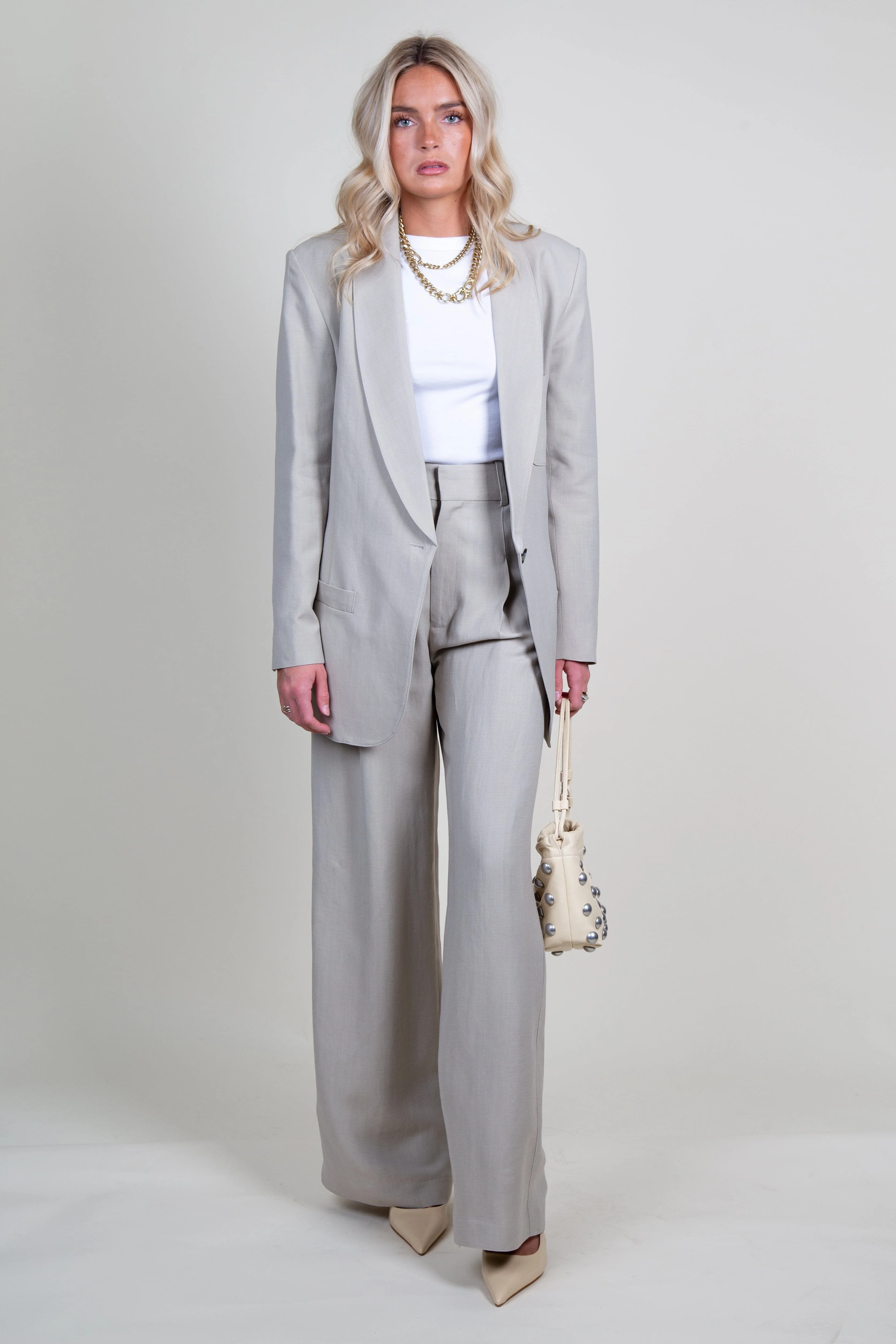 SMYTHE | Shawl Collar Oversized Blazer - Stone - Image 5
